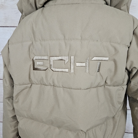 Echt Essentia Tan Puffer Full Zip Hooded Down Jacket Small - Picture 5 of 13